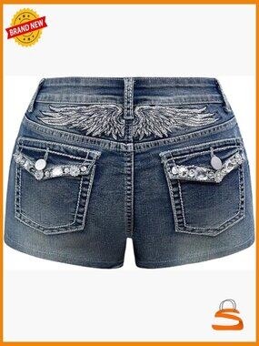 Y2k Rhinestone Denim Shorts Punk Skinny Mini Jean Shorts Rave Festival